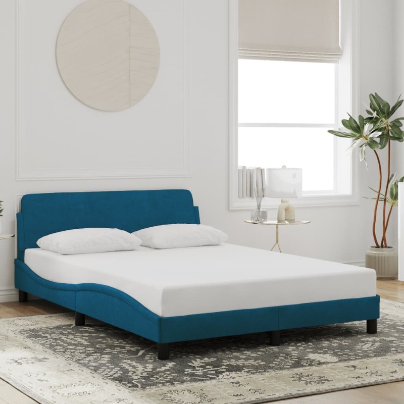 Cadre de lit et tête de lit sans matelas bleu 120x200cm velours 