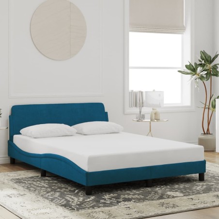 Cadre de lit et tête de lit sans matelas bleu 120x200cm velours 