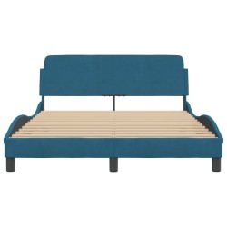 Cadre de lit et tête de lit sans matelas bleu 120x200cm velours 