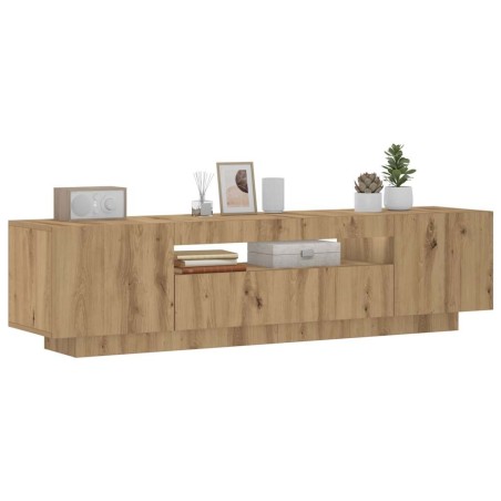 Meuble TV avec lumières LED chêne artisanal bois d'ingénierie 