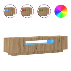 Meuble TV avec lumières LED chêne artisanal bois d'ingénierie 