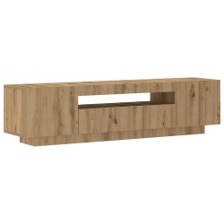 Meuble TV avec lumières LED chêne artisanal bois d'ingénierie 