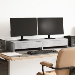 Support de moniteur avec tiroirs gris béton bois d'ingénierie 