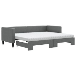 Lit de jour avec gigogne et matelas gris foncé 80x200 cm tissu 