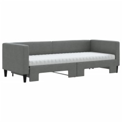 Lit de jour avec gigogne et matelas gris foncé 80x200 cm tissu 