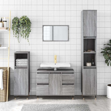 Armoire salle de bain sonoma gris 80x33x60 cm bois d'ingénierie 