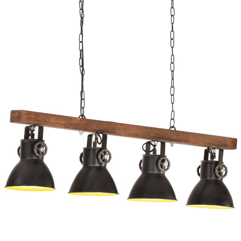 Plafonnier industriel Noir E27 Bois de manguier 