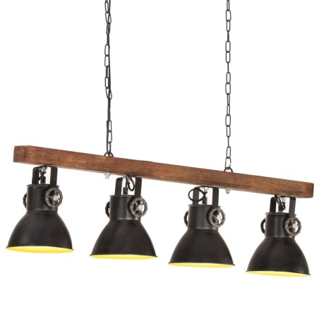 Plafonnier industriel Noir E27 Bois de manguier 