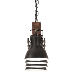 Plafonnier industriel Noir E27 Bois de manguier 