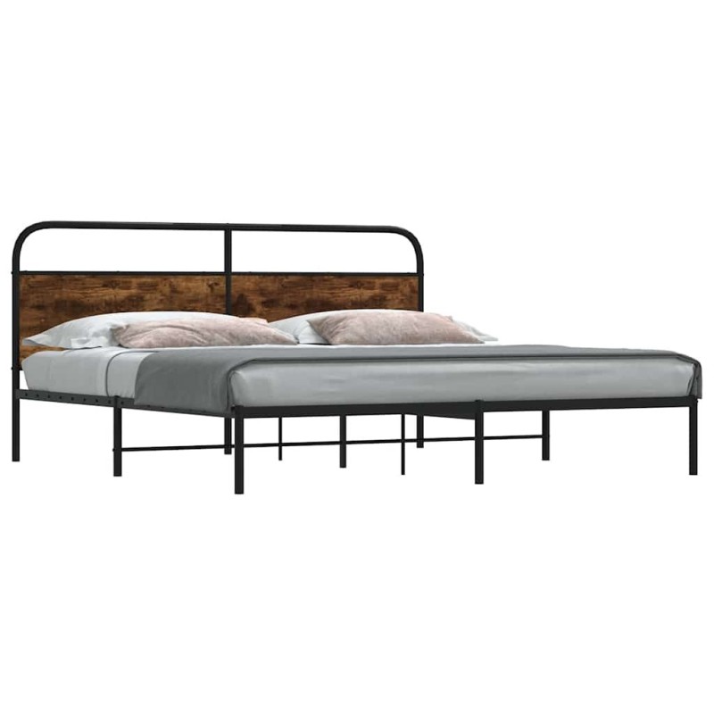Cadre de lit en métal sans matelas chêne fumé 200x200 cm 