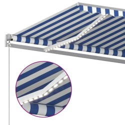 Auvent manuel rétractable avec LED 400x300 cm Bleu et blanc 