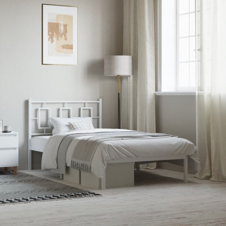 Cadre de lit métal sans matelas et tête de lit blanc 100x190 cm 