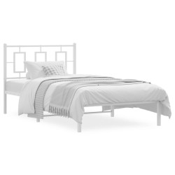 Cadre de lit métal sans matelas et tête de lit blanc 100x190 cm 