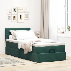Cadre de lit ottoman avec matelas vert foncé 90x200 cm velours 