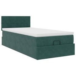 Cadre de lit ottoman avec matelas vert foncé 90x200 cm velours 