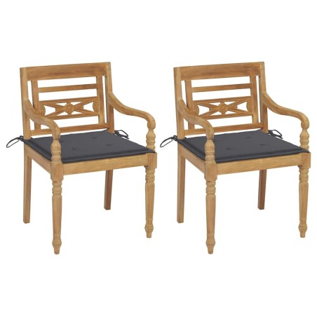 Chaises Batavia lot de 2 avec coussins anthracite Bois de teck 