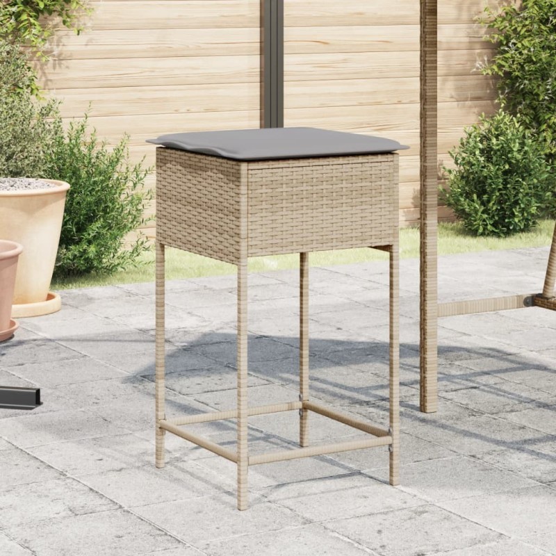 Tabourets de bar jardin avec coussins lot de 2 beige poly rotin 