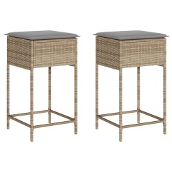 Tabourets de bar jardin avec coussins lot de 2 beige poly rotin 