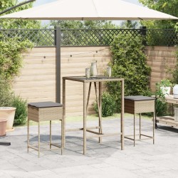 Tabourets de bar jardin avec coussins lot de 2 beige poly rotin 