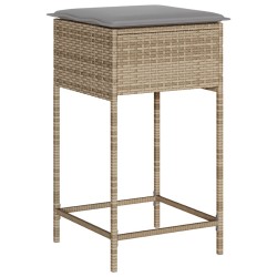 Tabourets de bar jardin avec coussins lot de 2 beige poly rotin 