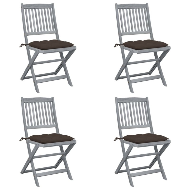 Chaises pliables d'extérieur lot de 4 et coussins Bois d'acacia 