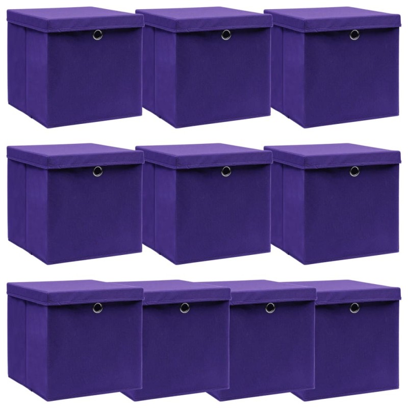 Boîtes de rangement et couvercles 10pcs Violet 32x32x32cm Tissu Boîtes de rangement et couvercles 10pcs Violet 32x32x32cm Tissu