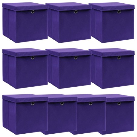 Boîtes de rangement et couvercles 10pcs Violet 32x32x32cm Tissu 