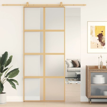 Porte coulissante doré 90x205 cm verre ESG dépoli et aluminium 