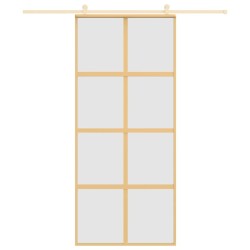 Porte coulissante doré 90x205 cm verre ESG dépoli et aluminium 