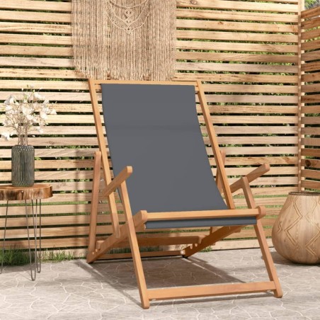 Chaise de plage pliable Bois de teck solide Gris 