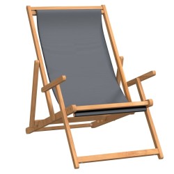 Chaise de plage pliable Bois de teck solide Gris 