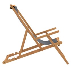 Chaise de plage pliable Bois de teck solide Gris 