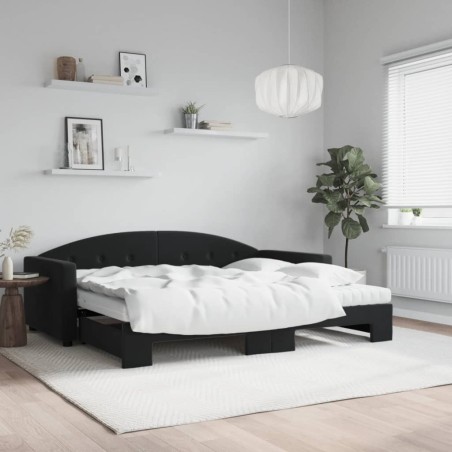 Lit de jour avec gigogne et matelas noir 90x190 cm velours 