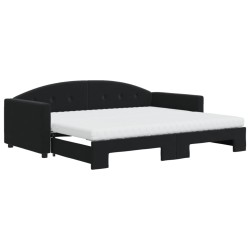 Lit de jour avec gigogne et matelas noir 90x190 cm velours 