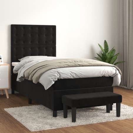 Sommier à lattes de lit avec matelas Noir 90x190 cm Velours 