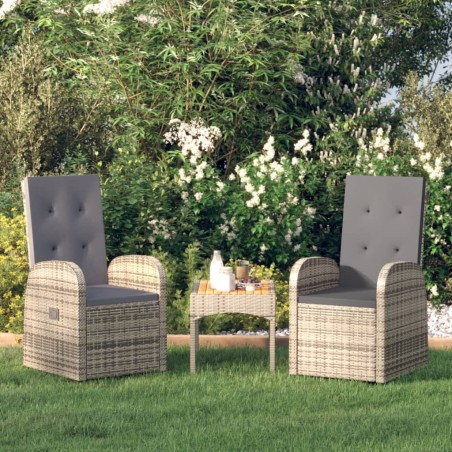 Chaise inclinable de jardin 2pc et coussins Résine tressée Gris 