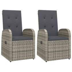 Chaise inclinable de jardin 2pc et coussins Résine tressée Gris 
