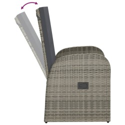 Chaise inclinable de jardin 2pc et coussins Résine tressée Gris 