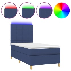 Sommier à lattes de lit et matelas et LED Bleu 90x190 cm Tissu 