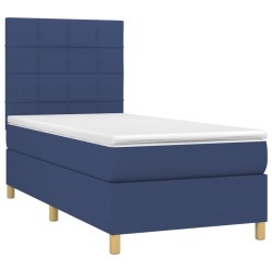 Sommier à lattes de lit et matelas et LED Bleu 90x190 cm Tissu 