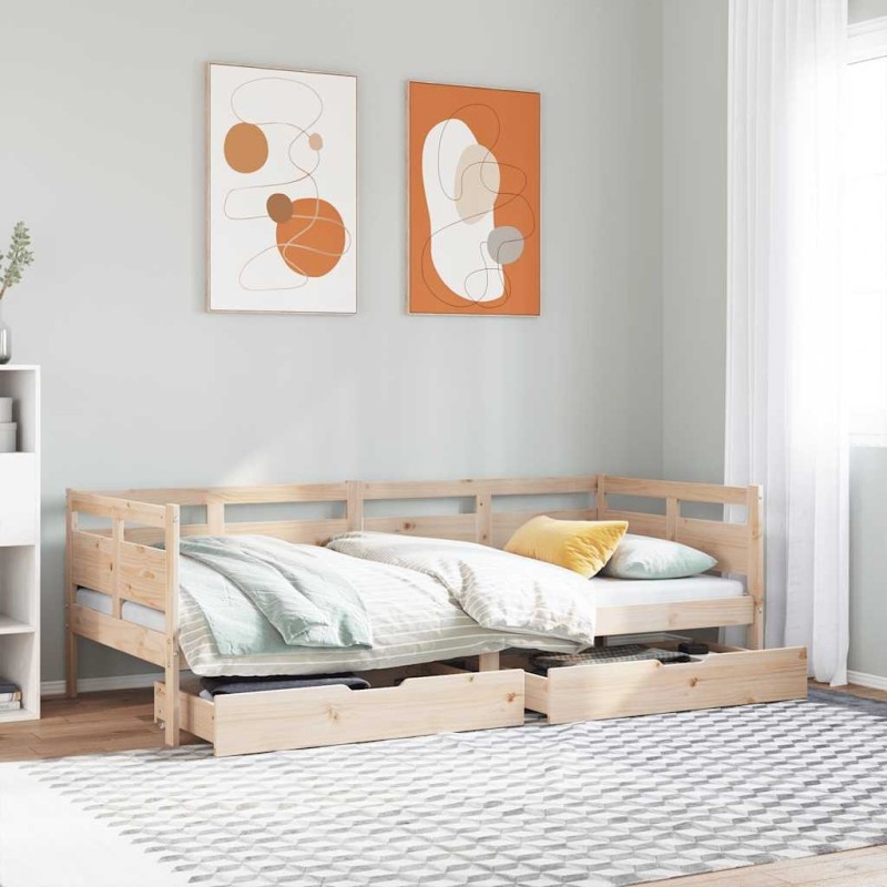 Lit de jour avec tiroirs sans matelas 90x190 cm bois massif 