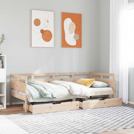 Lit de jour avec tiroirs sans matelas 90x190 cm bois massif 