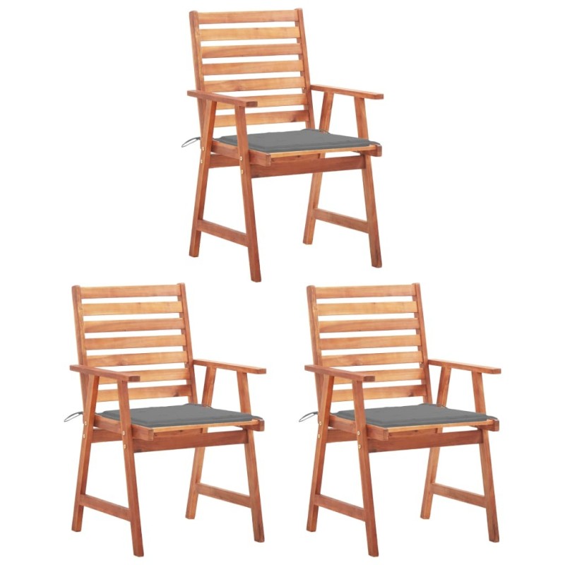 Chaises à manger d'extérieur lot de 3 et coussins Acacia massif 