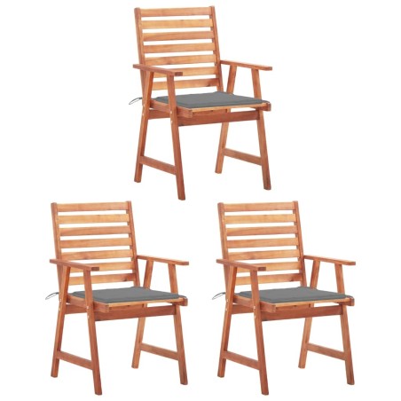 Chaises à manger d'extérieur lot de 3 et coussins Acacia massif 