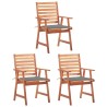Chaises à manger d'extérieur lot de 3 et coussins Acacia massif 