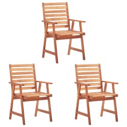 Chaises à manger d'extérieur lot de 3 et coussins Acacia massif 