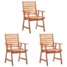 Chaises à manger d'extérieur lot de 3 et coussins Acacia massif 