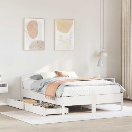 Cadre de lit sans matelas blanc 135x190 cm bois de pin massif 