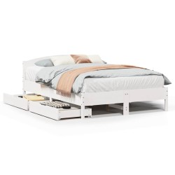 Cadre de lit sans matelas blanc 135x190 cm bois de pin massif 