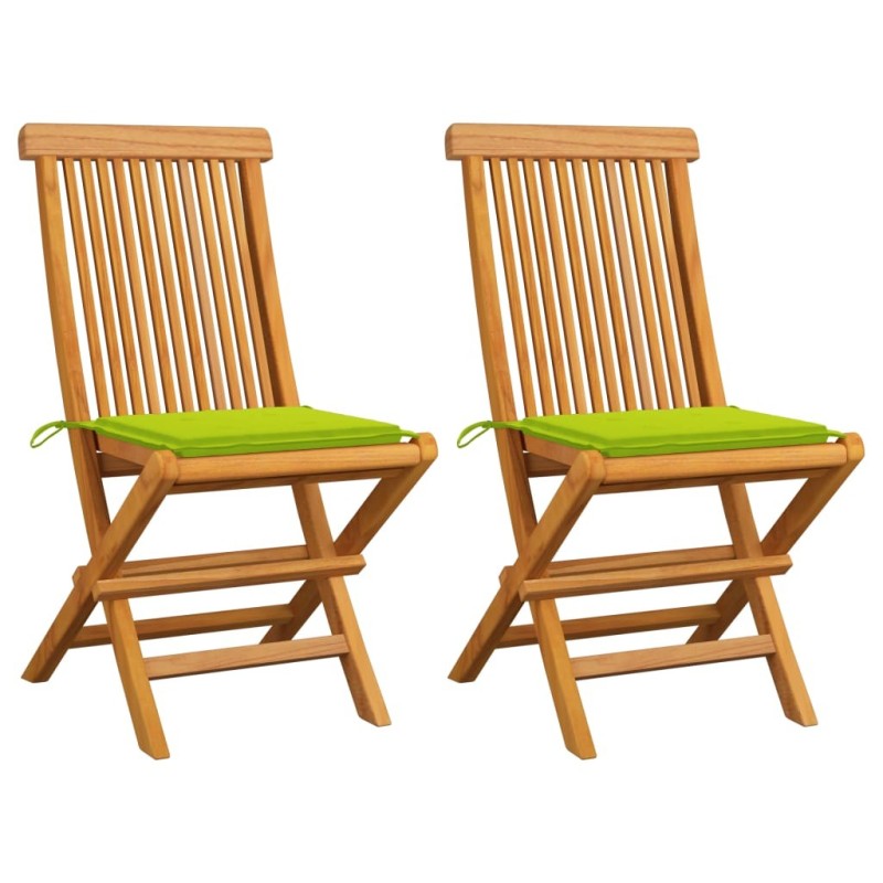 Chaises de jardin avec coussins vert vif lot de 2 Bois de teck 